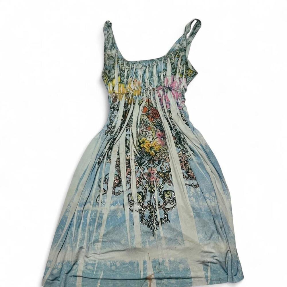 FairyCore Ed Hardy Vibes Floral Mcbling Maxi Dress Size L Brand Is Press Apparel - Picture 2 of 7